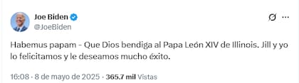 El mensaje de Joe Biden tras la elección del nuevo Papa León XIV