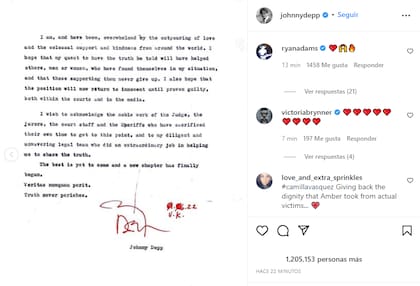 El mensaje de Johnny Depp minutos después de ganar el juicio