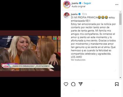El mensaje de Juariu en las redes tras anunciar que está embarazada (Foto: Captura Instagram/@juariu)