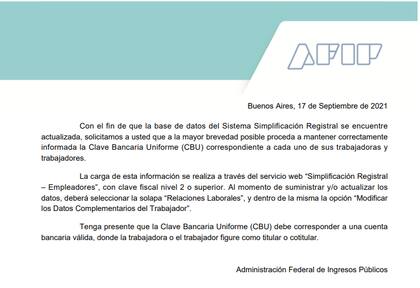 El mensaje de la AFIP