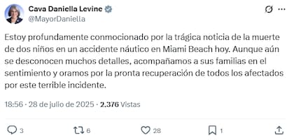 El mensaje de la alcaldesa de Miami-Dade, Daniella Levine Cava (traducción automática de X al español)