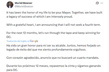 El mensaje de la alcaldesa de Washington DC, Muriel Bowser