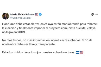 El mensaje de la congresista María Elvira Salazar por las elecciones de Honduras