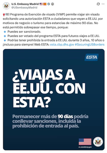 El mensaje de la Embajada de EE.UU. en Madrid