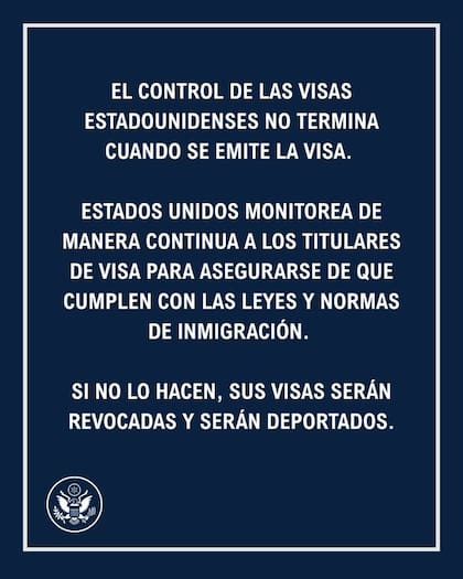 El mensaje de la embajada de Estados Unidos en Argentina sobre la revocación de visas