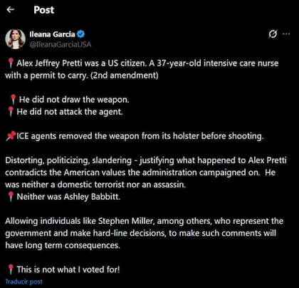 El mensaje de la republicana en contra de las acciones migratorias en Minnesota