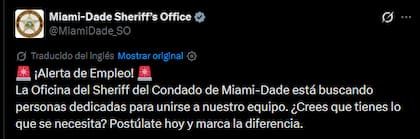 El mensaje de las autoridades policiales de Miami-Dade en X