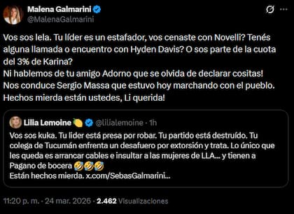 El mensaje de Malena Galmarini para Lilia Lemoine