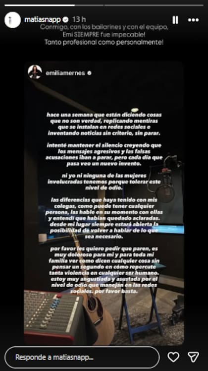El mensaje de Mati Napp en defensa de Mernes (Foto: Instagram @matinapp)