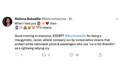 El mensaje de Melinna Bobadilla en Twitter