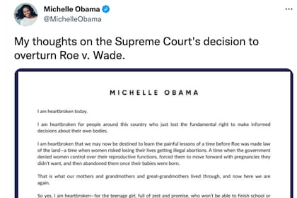 El mensaje de Michelle Obama sobre la decisión de la Corte Suprema