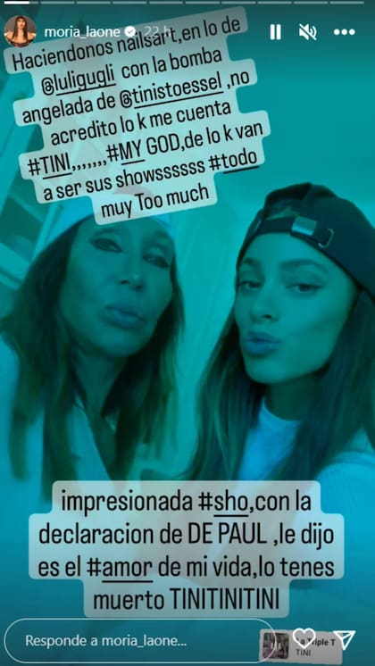 El mensaje de Moria Casán junto a TIni Stoessel