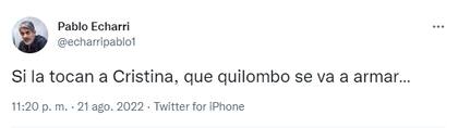 El mensaje de Pablo Echarri sobre el juicio contra Cristina Kirchner (Foto: Twitter @echarripablo1)