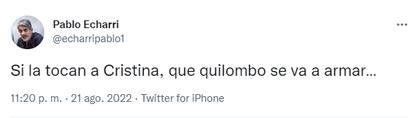 El mensaje de Pablo Echarri sobre el juicio contra Cristina Kirchner (Foto: Twitter @echarripablo1)