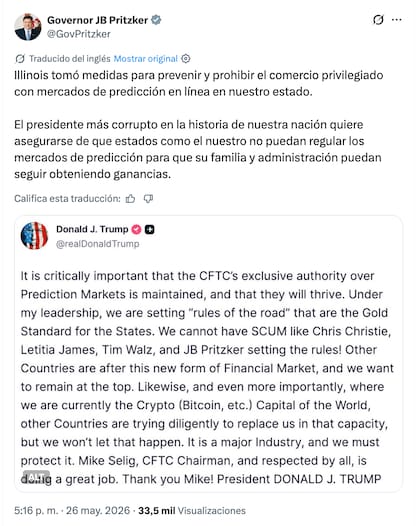 El mensaje de Pritzker en X
