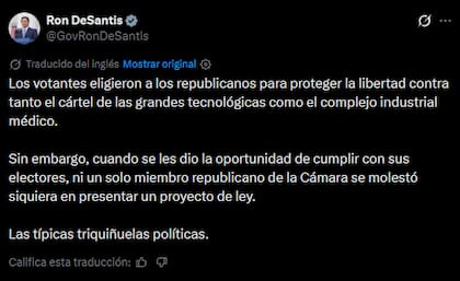 El mensaje de Ron DeSantis en X