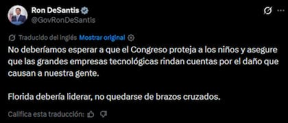 El mensaje de Ron DeSantis en la red social X