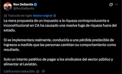 El mensaje de Ron DeSantis en rechazo a la propuesta de California