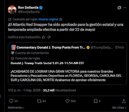 El mensaje de Ron DeSantis en redes sociales