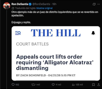 El mensaje de Ron DeSantis en redes sociales