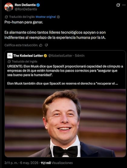 El mensaje de Ron DeSantis sobre el anuncio de Elon Musk y la IA