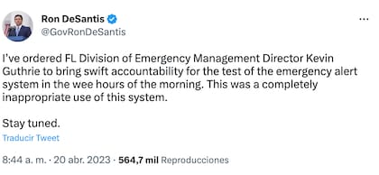 El mensaje de Ron DeSantis sobre la alerta