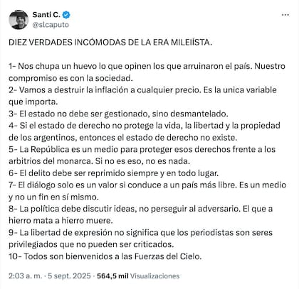 El mensaje de Santiago Caputo en X