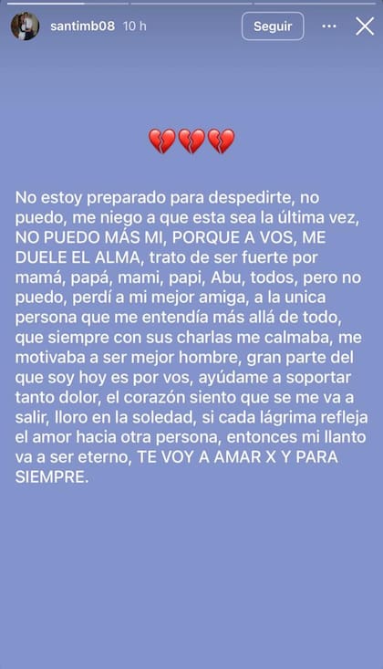 El mensaje de Santiago, hermano de Narela Barreto