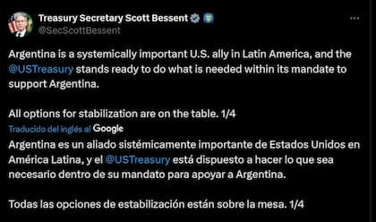 El mensaje de Scott Bessent sobre la Argentina