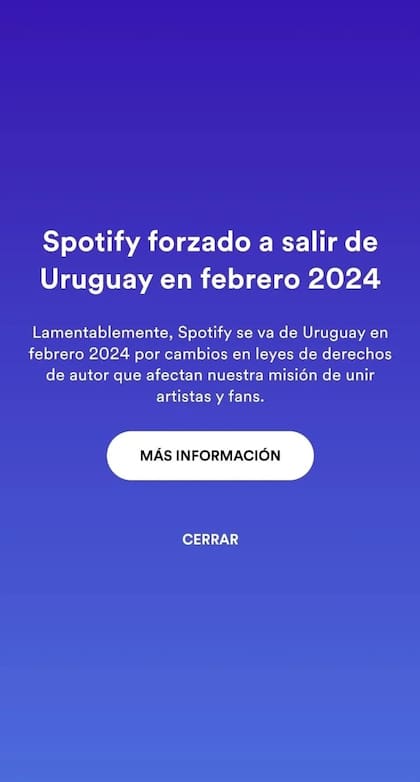 El mensaje de Spotify a sus clientes de Uruguay