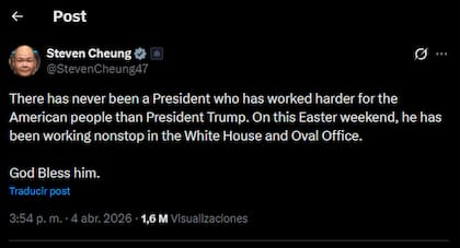 El mensaje de Steven Cheung, el asistente de Trump y vocero de la Casa Blanca
