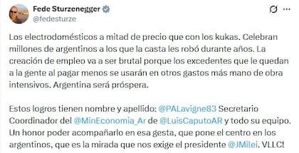 El mensaje de Sturzenegger sobre los electrodomésticos