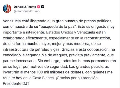 El mensaje de Trump en el que anunció que canceló una segunda ola de ataques
