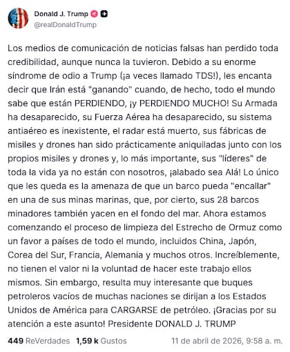 El mensaje de Trump en medio de las conversaciones en Pakistán