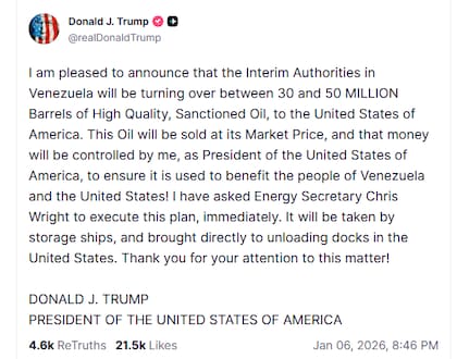 El mensaje de Trump en su red social