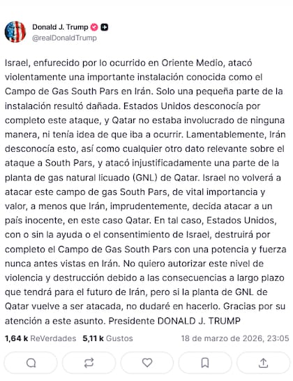 El mensaje de Trump en Truth Social