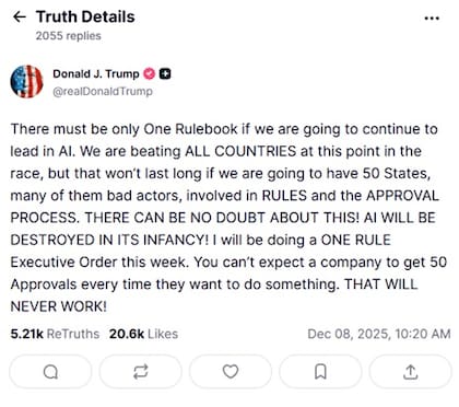 El mensaje de Trump que confirma una regulación unificada sobre IA