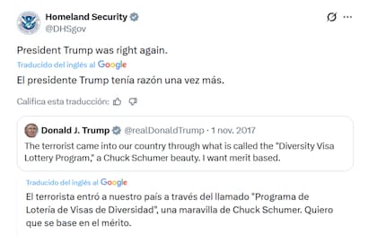 El mensaje de Trump sobre la lotería de visas en 2017 que fue retomado por el DHS