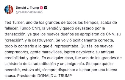 El mensaje de Trump tras la muerte de Ted Turner