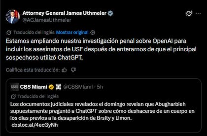 El mensaje de Uthmeier en redes sociales