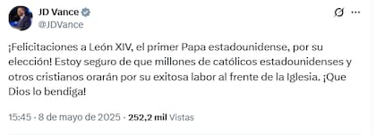 El mensaje de Vance tras la elección del nuevo Papa León XIV