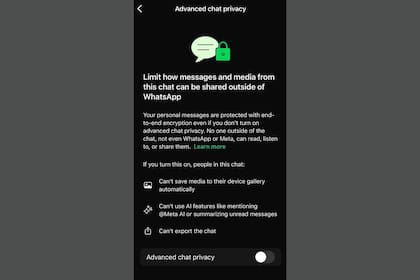 El mensaje de WhatsApp cuando se accede a la configuración de privacidad adicional en un chat