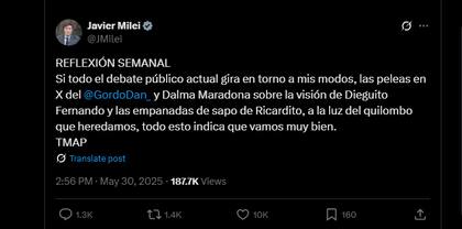 El mensaje de X de Javier Milei