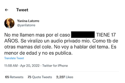 El mensaje de Yanina Latorre en su cuenta de Twitter