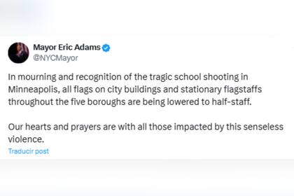 El mensaje del alcalde de Nueva York por le tiroteo en Minneapolis