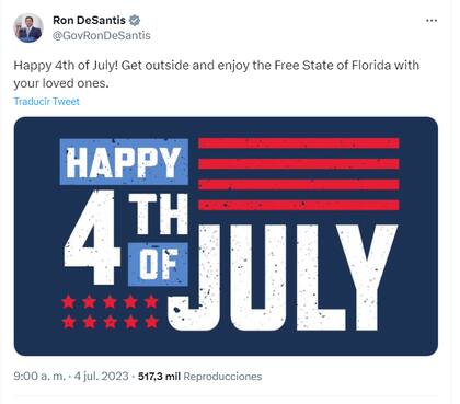 El mensaje del gobernador de Florida, Ron DeSantis, por la conmemoración del 4 de julio