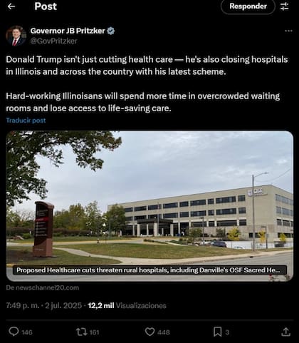 El mensaje del gobernador de Illinois sobre los recortes que impondría el nuevo proyecto de ley impulsado por Donald Trump