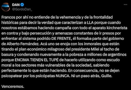 El mensaje del Gordo Dan contra Francos.