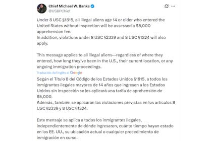 El mensaje del jefe de la Patrulla Fronteriza sobre la cuota de aprehensión