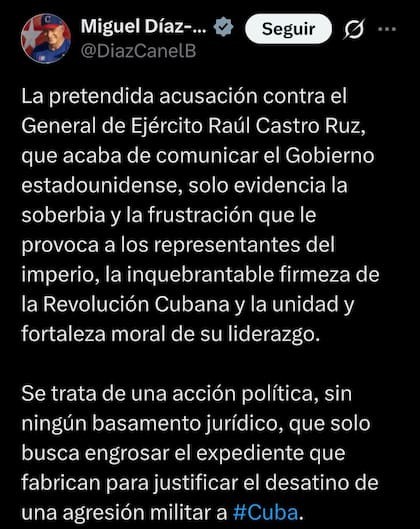 El mensaje del mandatario cubano Miguel Díaz-Canel en redes sociales